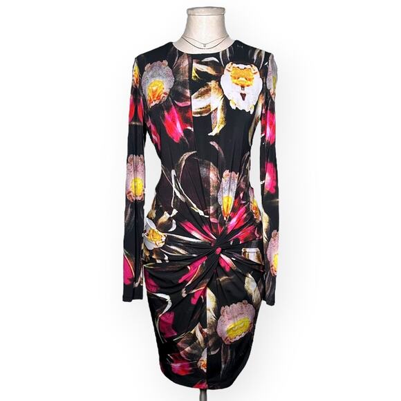 TED BAKER Long Sleeve Sheath Dress Twisted Knot Ruched Floral Cocktail Office - Picture 3 of 12
